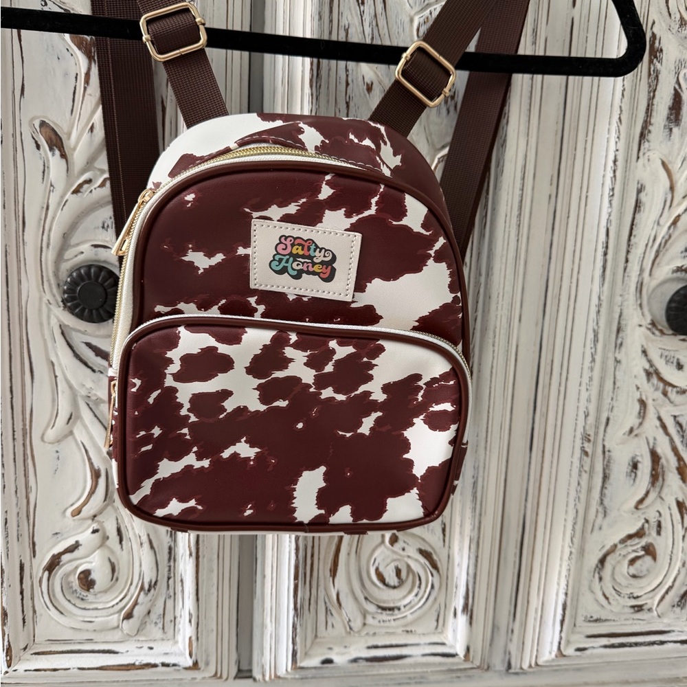 Salty Honey Women's Cowprint Mini Backpack - Burgundy & White